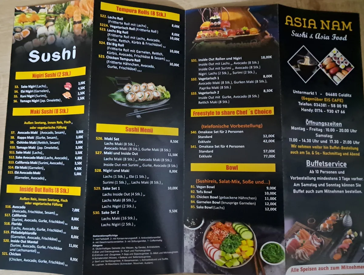 Speisekarte, ASIA NAM