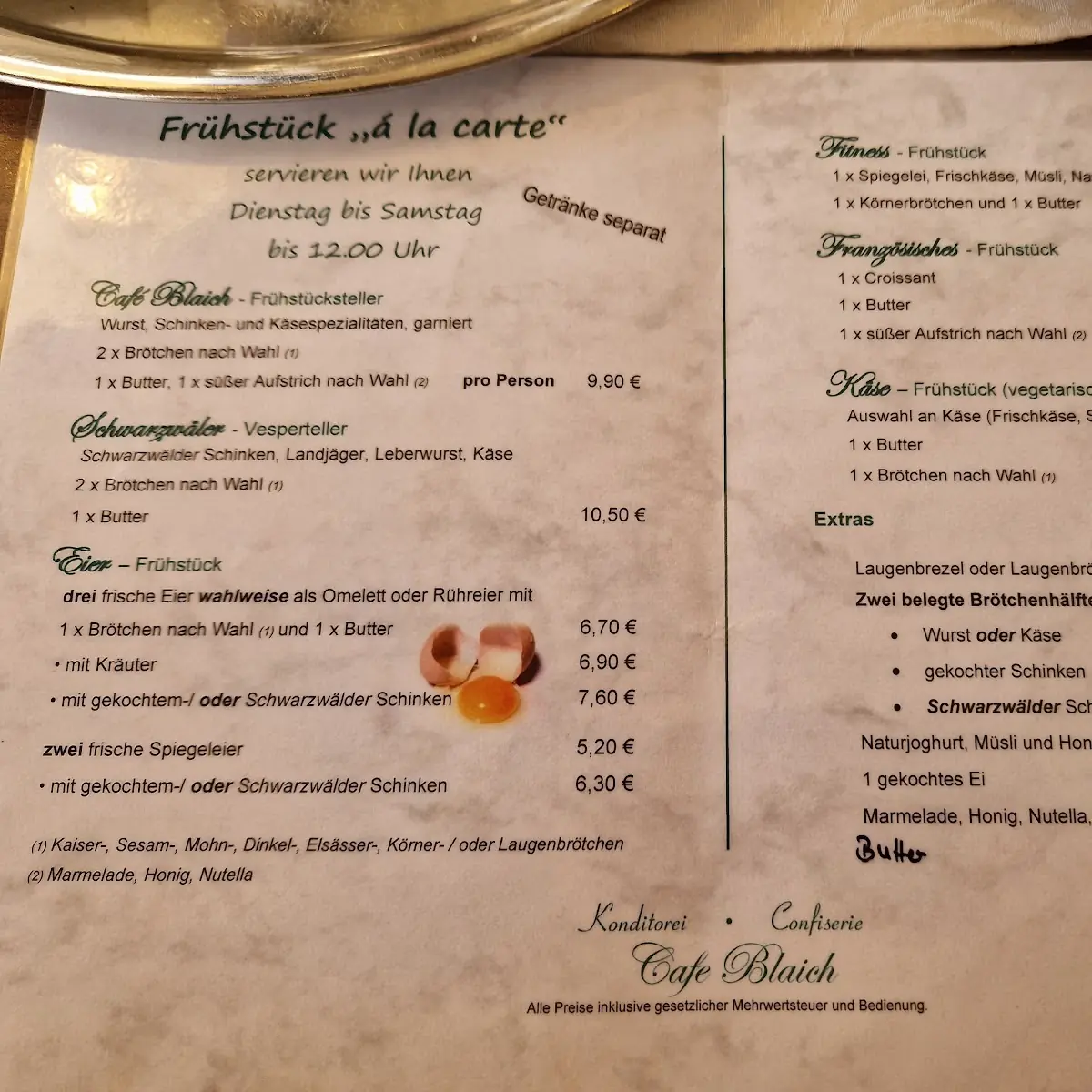 Speisekarte, Café Blaich