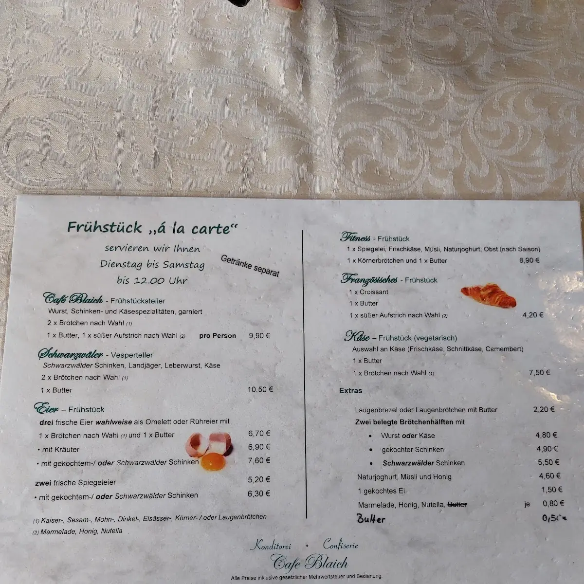 Speisekarte, Café Blaich