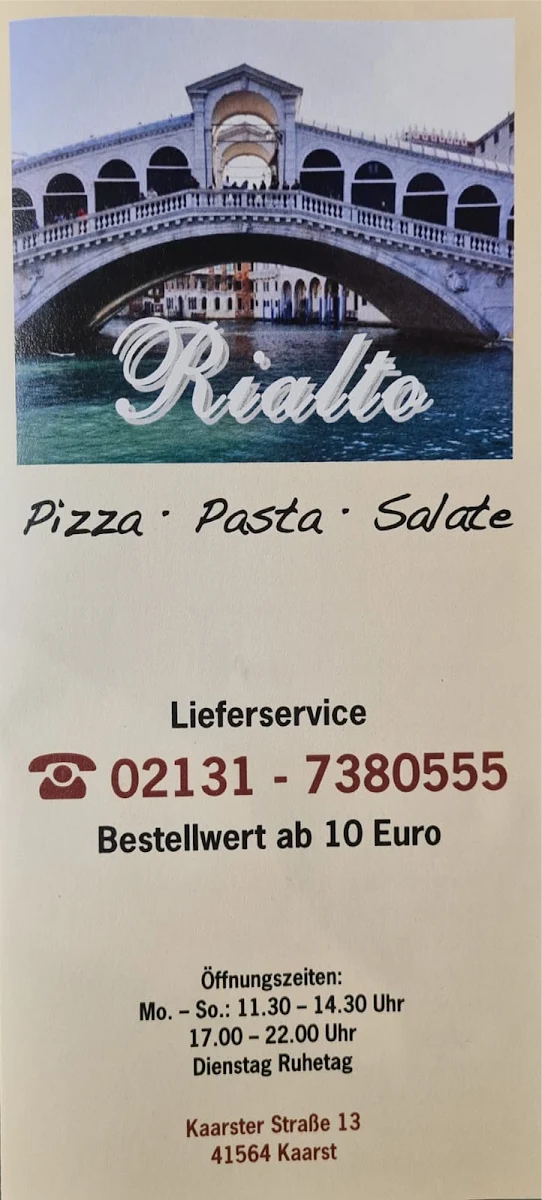 Speisekarte, Pizzeria Rialto