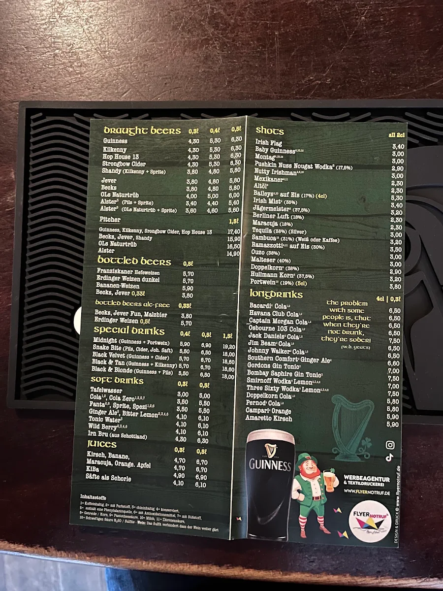 Speisekarte, The Pub / Oldenburg
