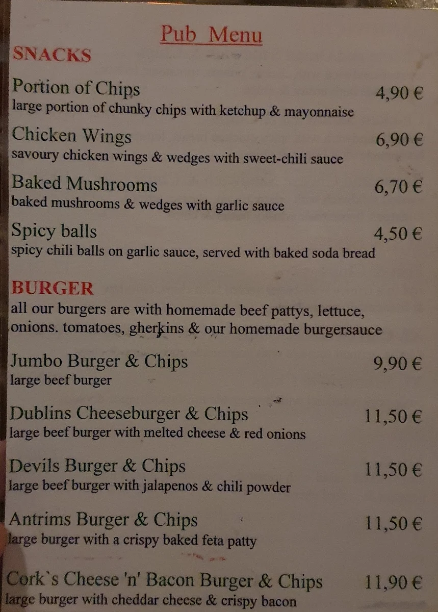Speisekarte, The Pub / Oldenburg