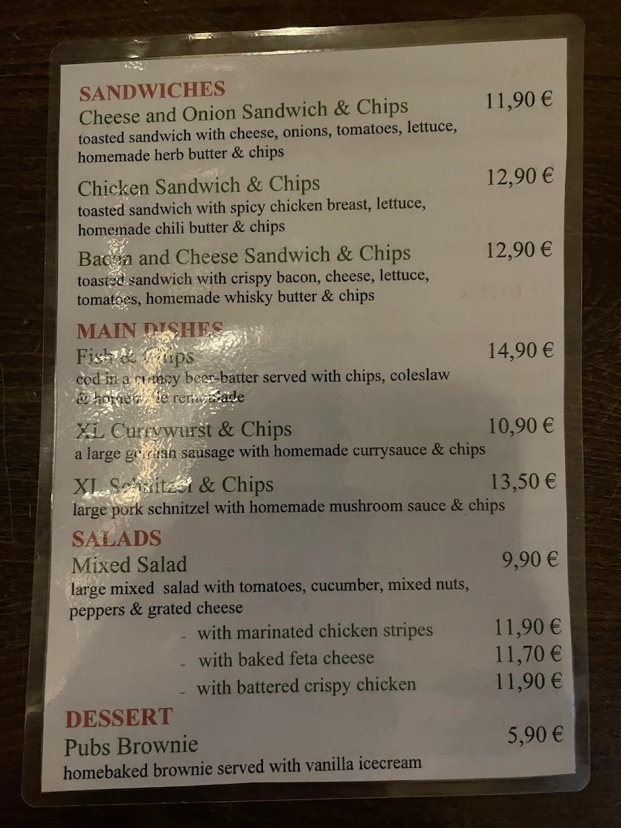 Speisekarte, The Pub / Oldenburg