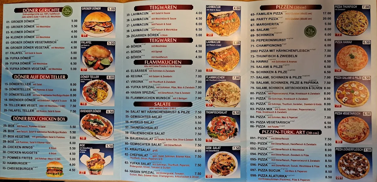 Speisekarte, Dino Döner Pizzeria 2