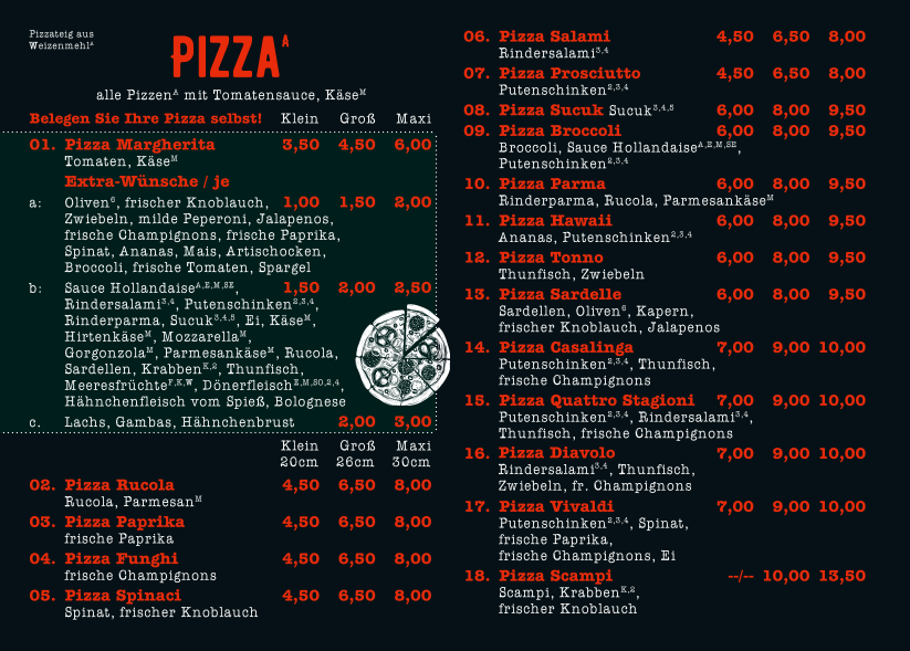 Speisekarte, Pizza Palast Herten
