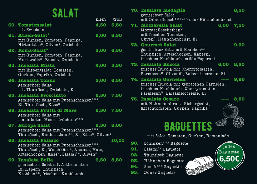 Speisekarte, Pizza Palast Herten