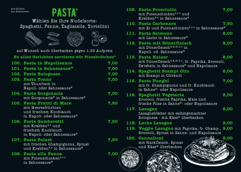Speisekarte, Pizza Palast Herten