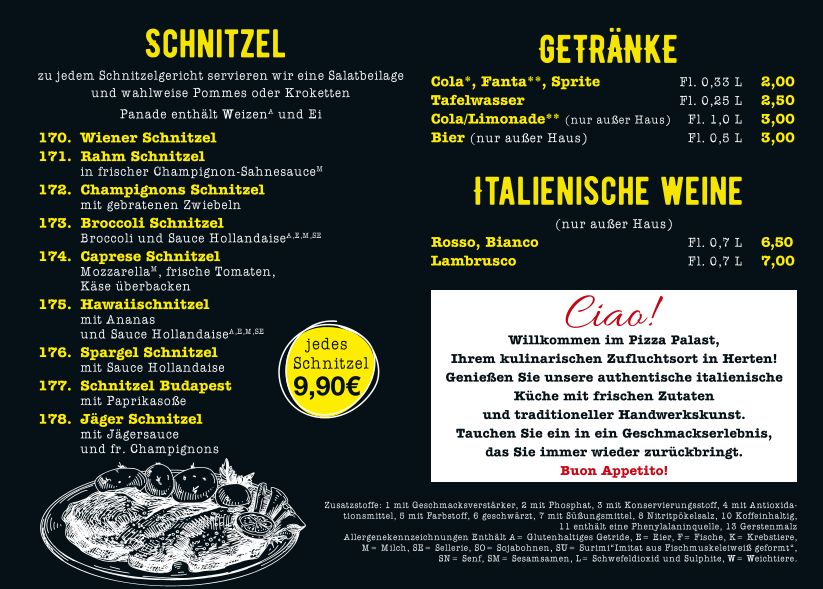 Speisekarte, Pizza Palast Herten