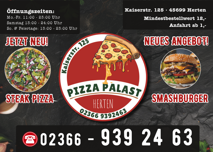 Speisekarte, Pizza Palast Herten