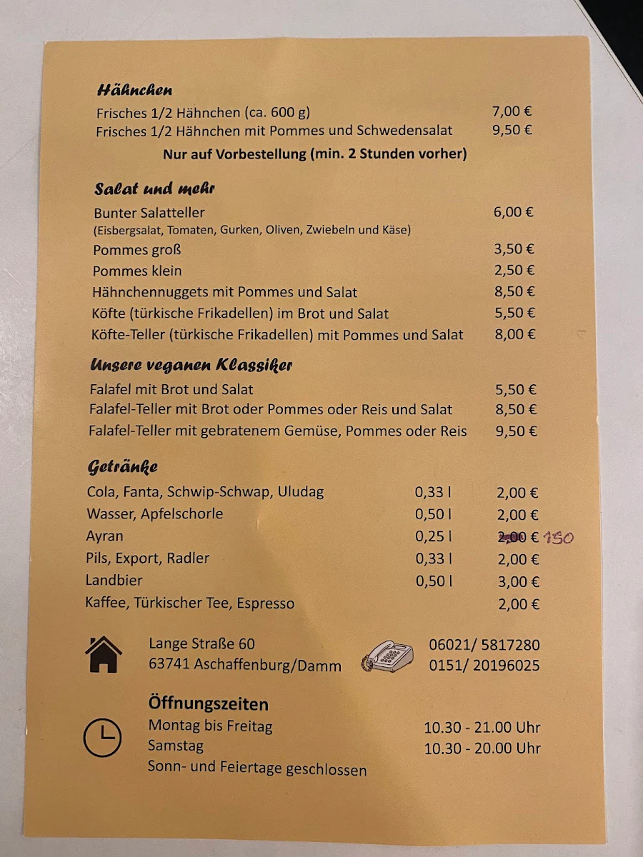 Speisekarte, Dämmer Döner