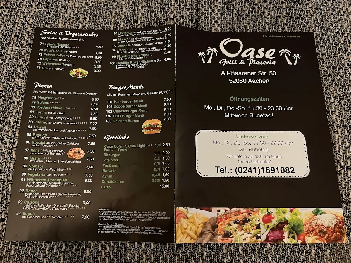Speisekarte, Oase Grill