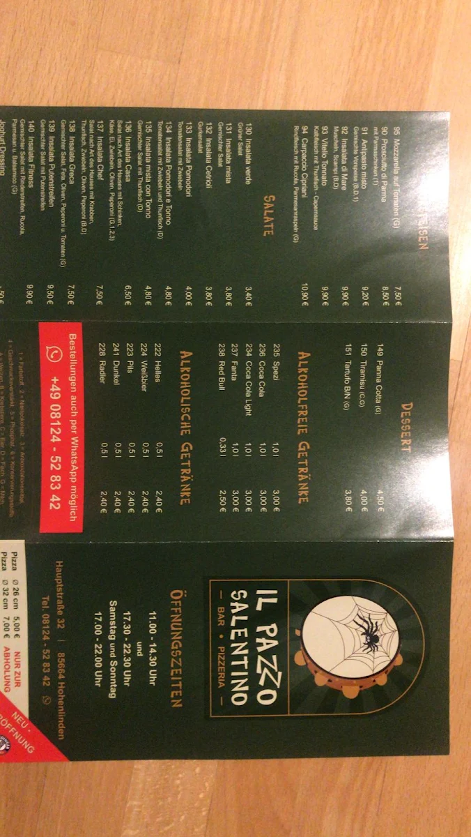 Speisekarte, Ristorante Pizzeria La Posta