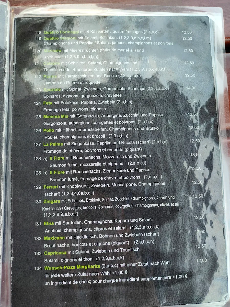 Speisekarte, Pizzeria Mamma Mia