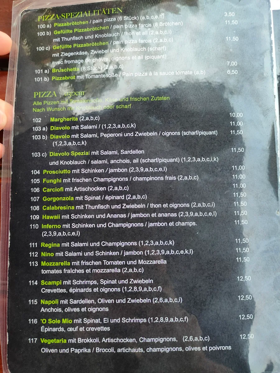 Speisekarte, Pizzeria Mamma Mia