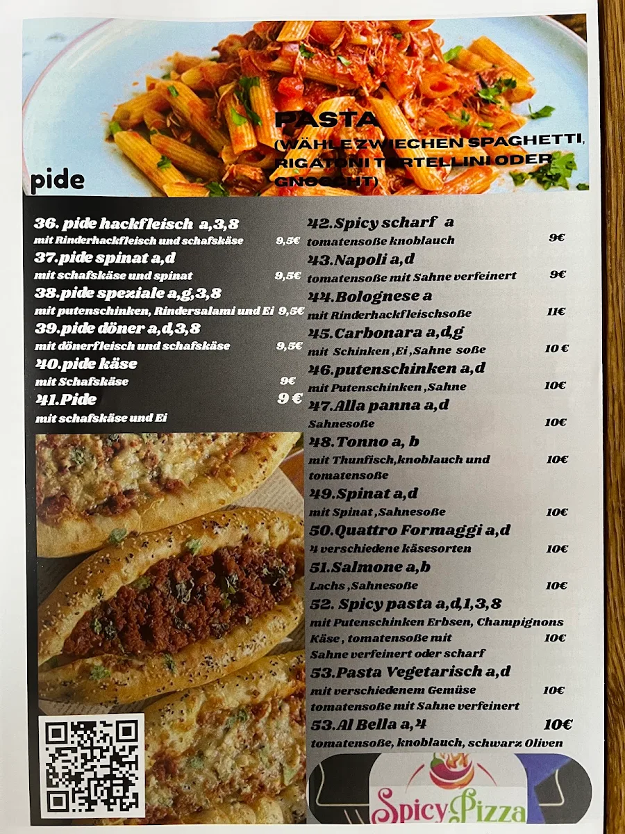 Speisekarte, spicy pizza