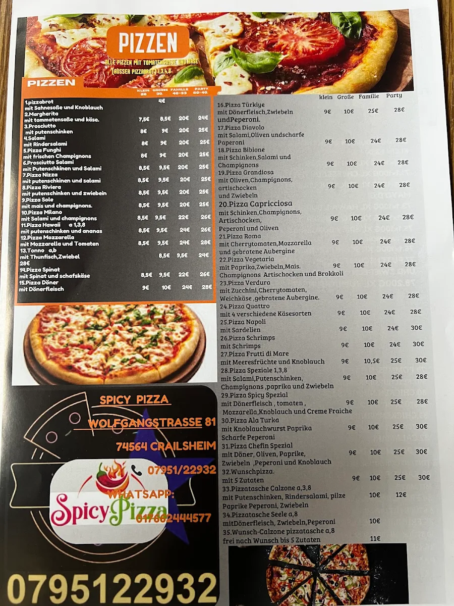 Speisekarte, spicy pizza