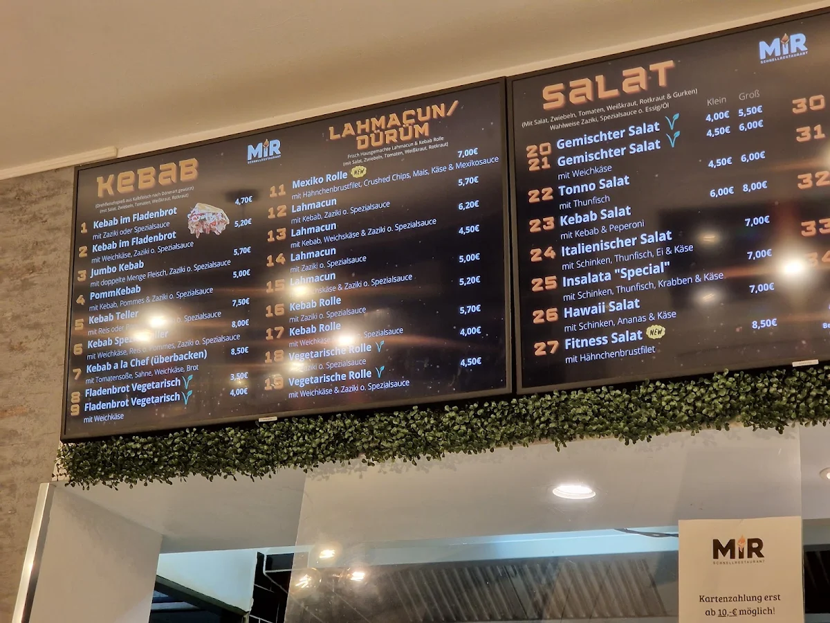 Speisekarte, MiR Schnellrestaurant