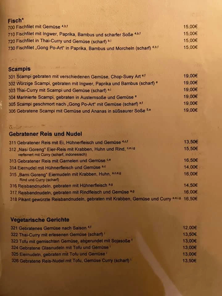 Speisekarte, Bei Lam - Asiatisches Restaurant Und Eiscafe