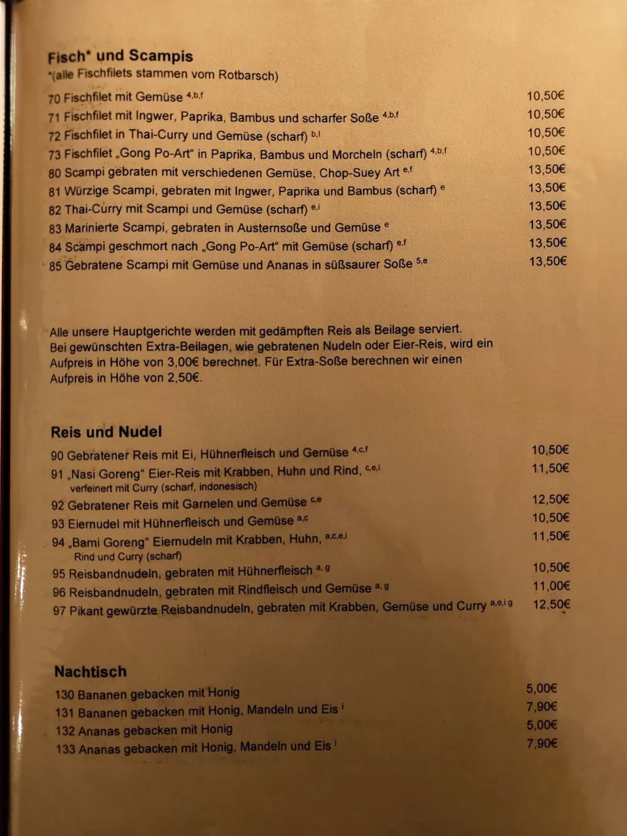 Speisekarte, Bei Lam - Asiatisches Restaurant Und Eiscafe