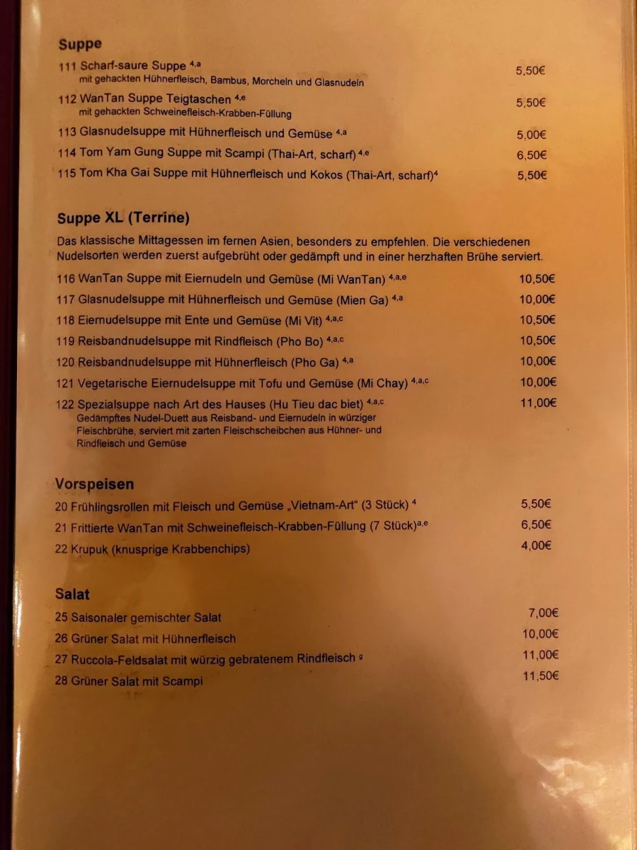 Speisekarte, Bei Lam - Asiatisches Restaurant Und Eiscafe