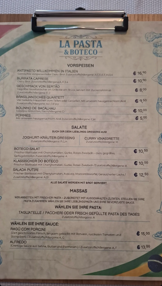 Speisekarte, La Pasta Pizzeria - Wertheim