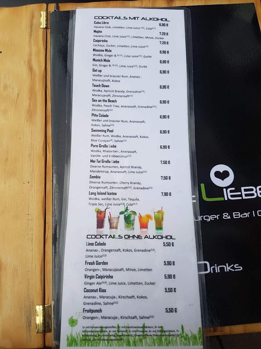 Speisekarte, Große Liebe - Burger & Bar I Café