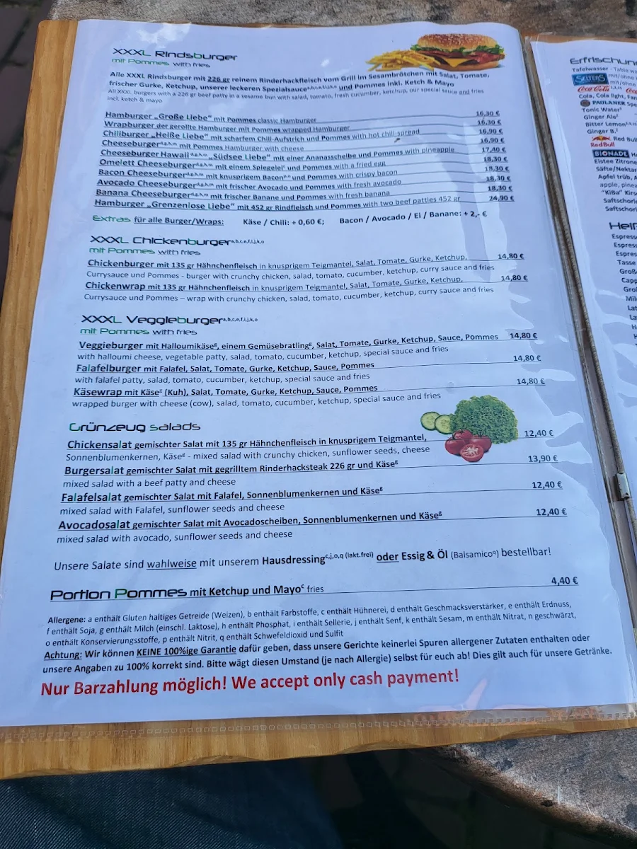 Speisekarte, Große Liebe - Burger & Bar I Café