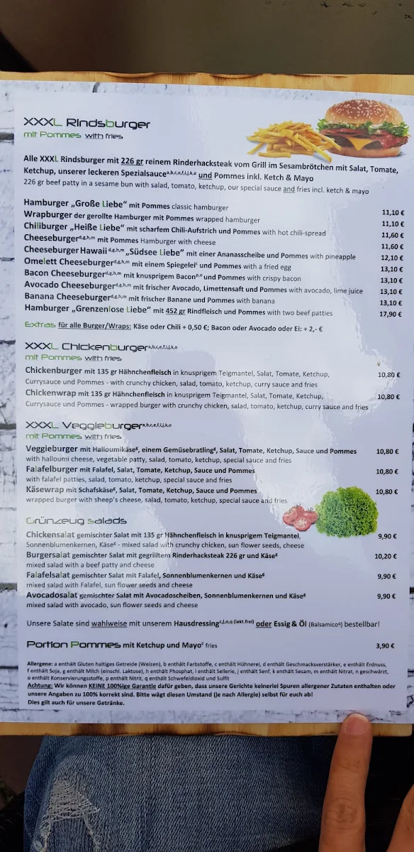 Speisekarte, Große Liebe - Burger & Bar I Café