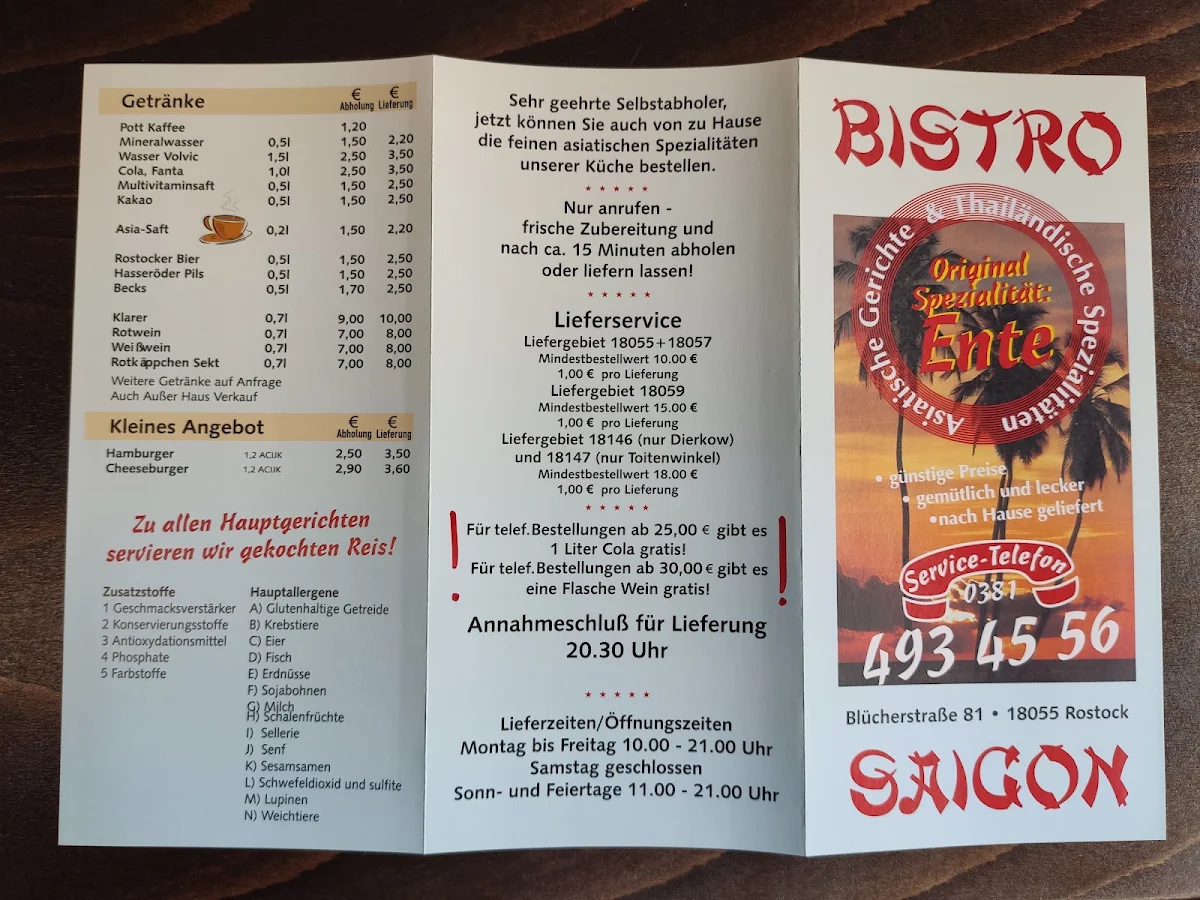 Speisekarte, Bistro Saigon