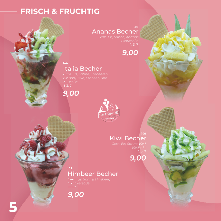 Speisekarte, Eiscafe La Fonte