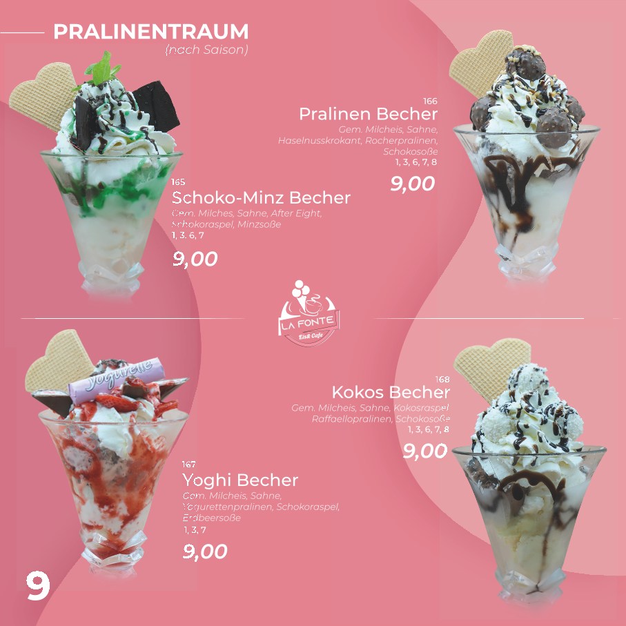 Speisekarte, Eiscafe La Fonte
