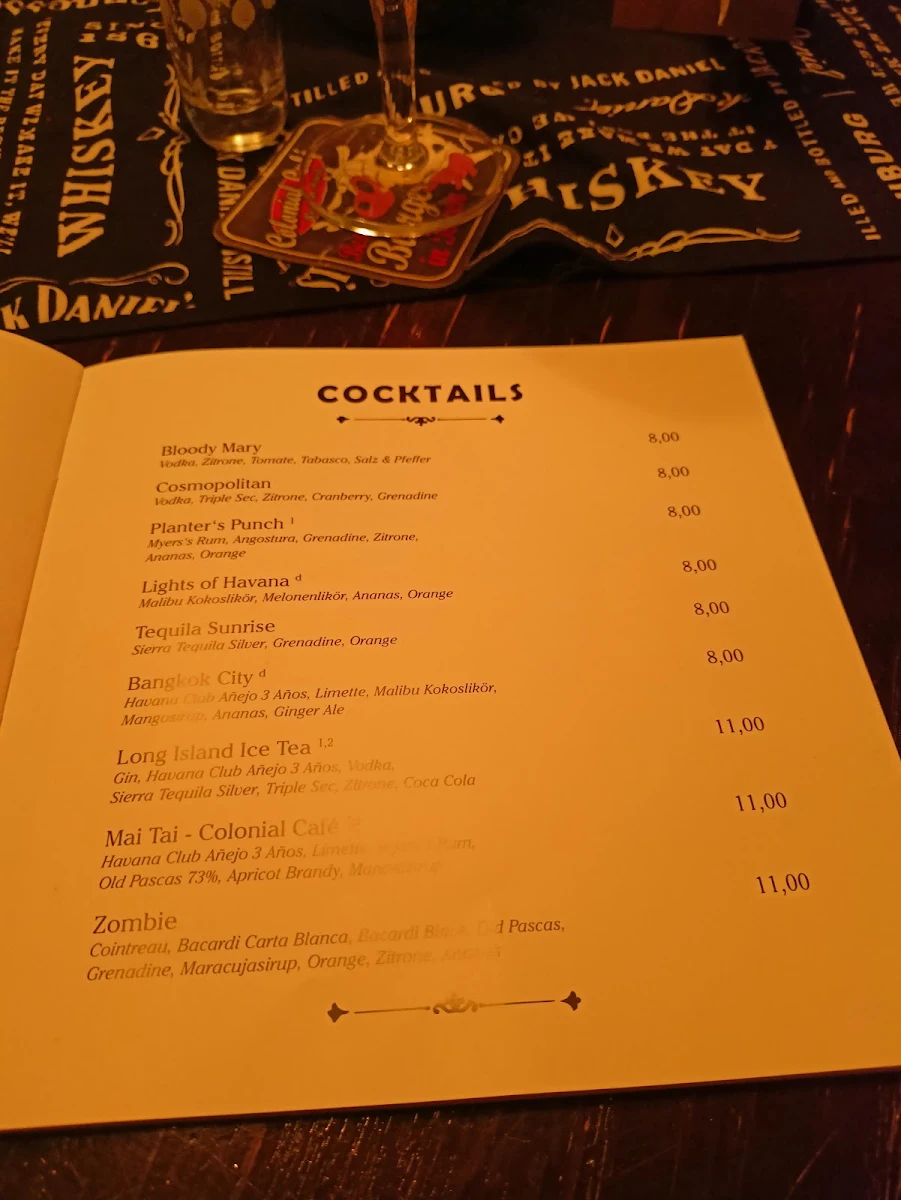 Speisekarte, Colonial Café