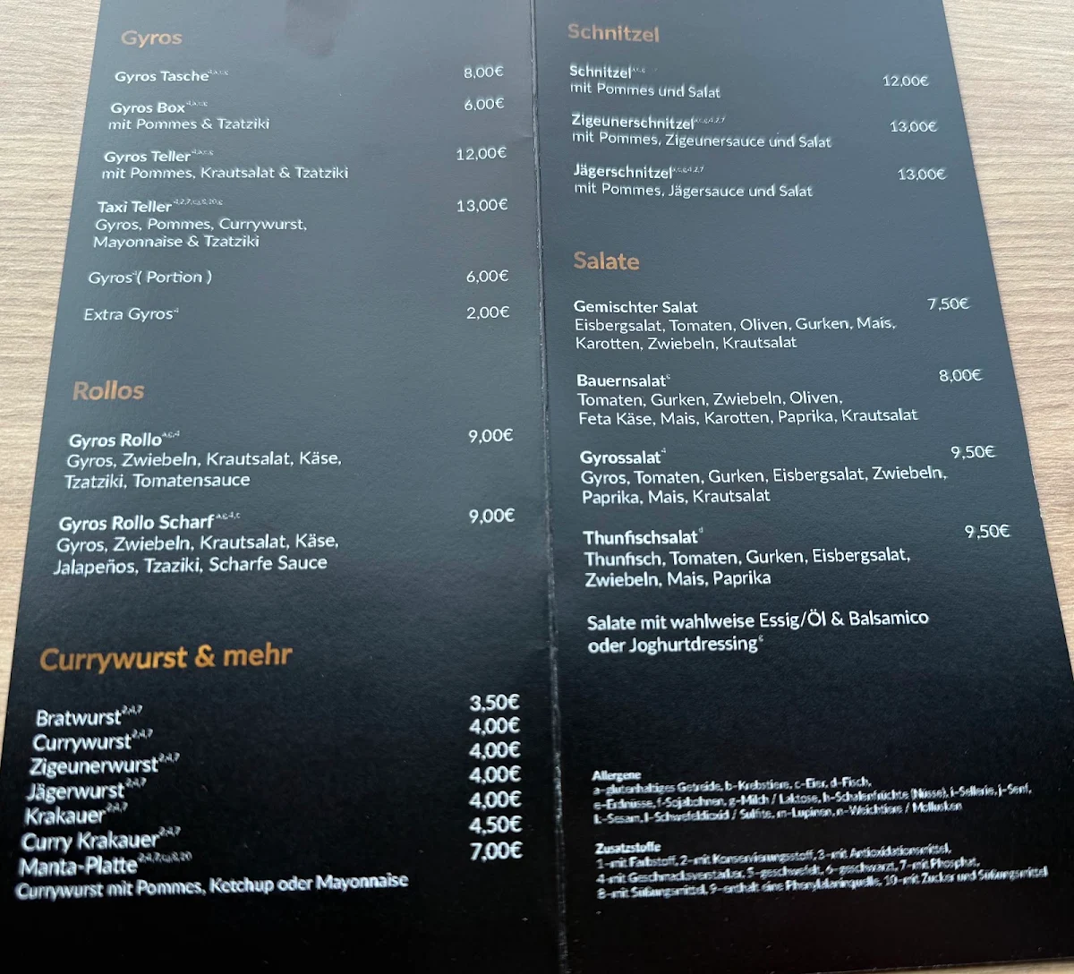 Speisekarte, Makkos Gyros Currywurst & Mehr