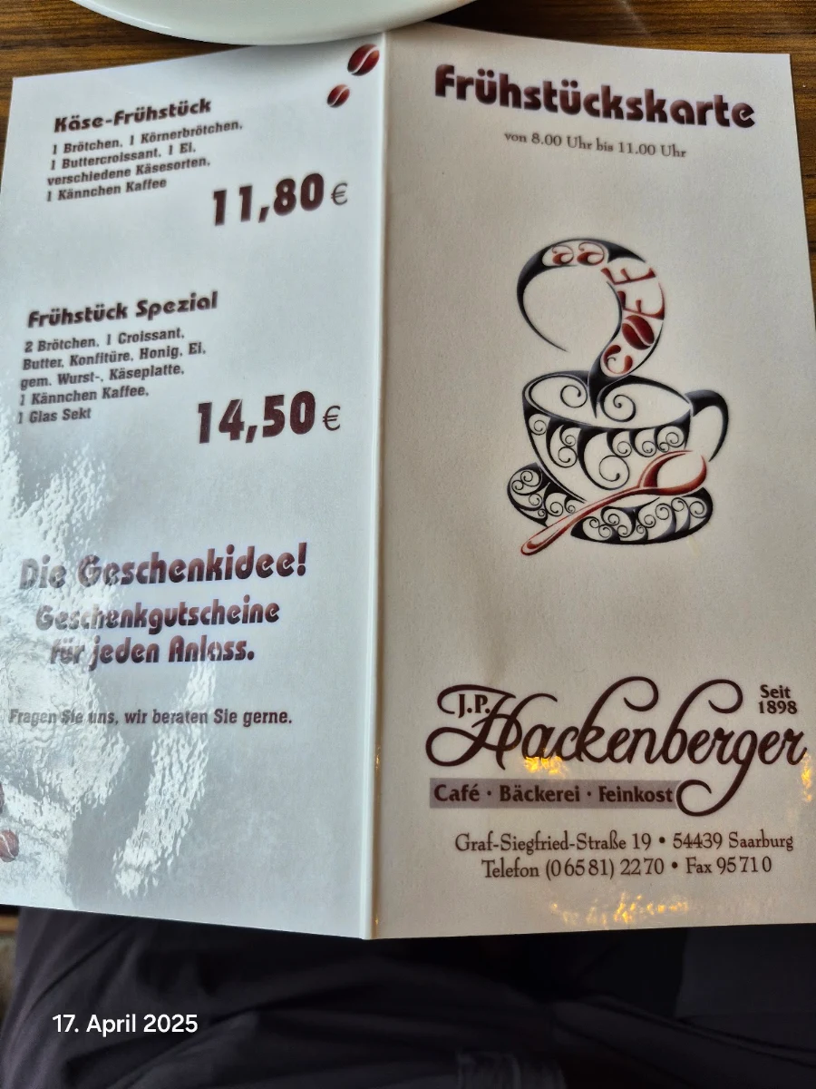 Speisekarte, Café Hackenberger
