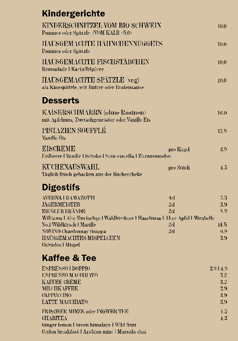 Speisekarte, Frankfurter Haus
