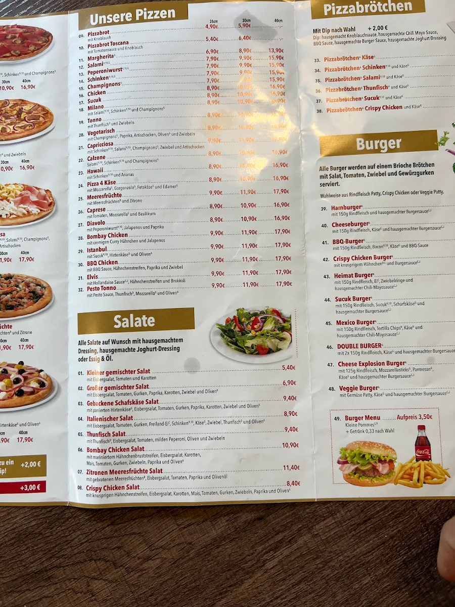 Speisekarte, Heimat Pizza