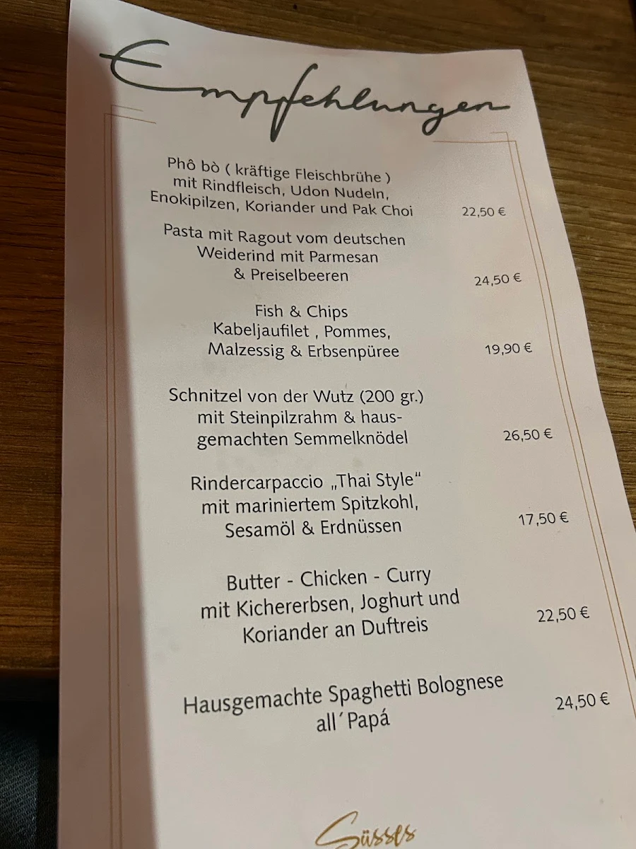 Speisekarte, Deins Restaurant