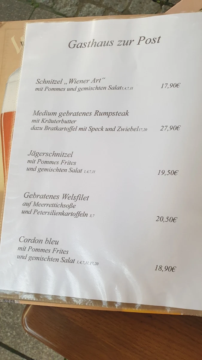 Speisekarte, Zur Post