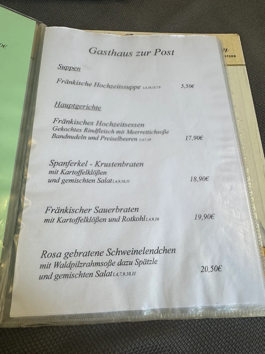 Speisekarte, Zur Post