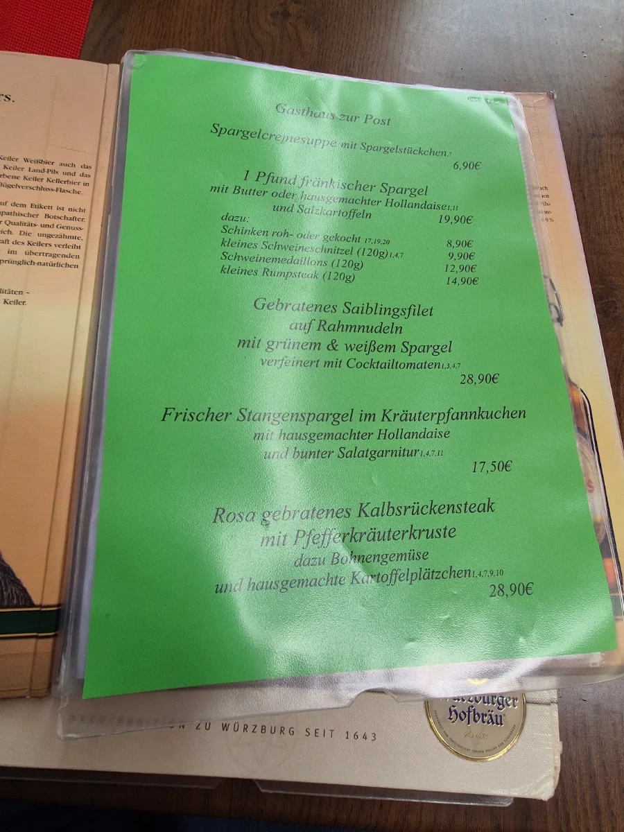 Speisekarte, Zur Post