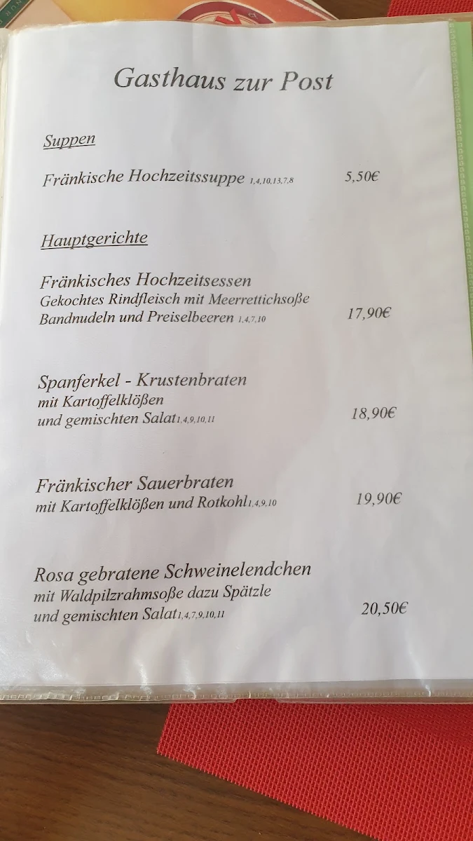 Speisekarte, Zur Post