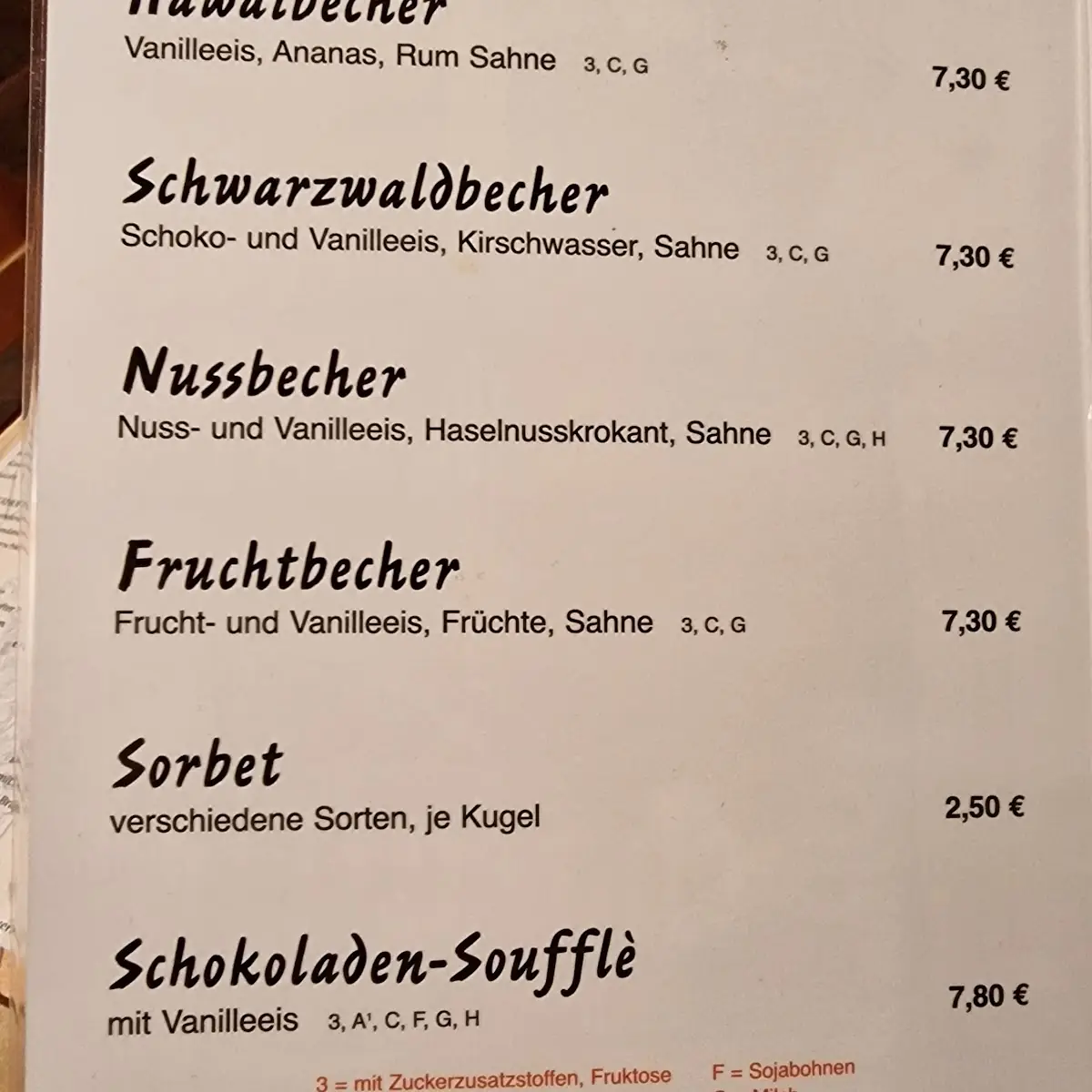 Speisekarte, Schatull