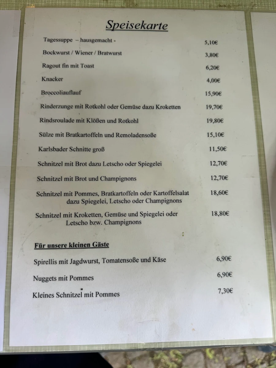 Speisekarte, Waldhaus Kalkbrüche / Kaltofen