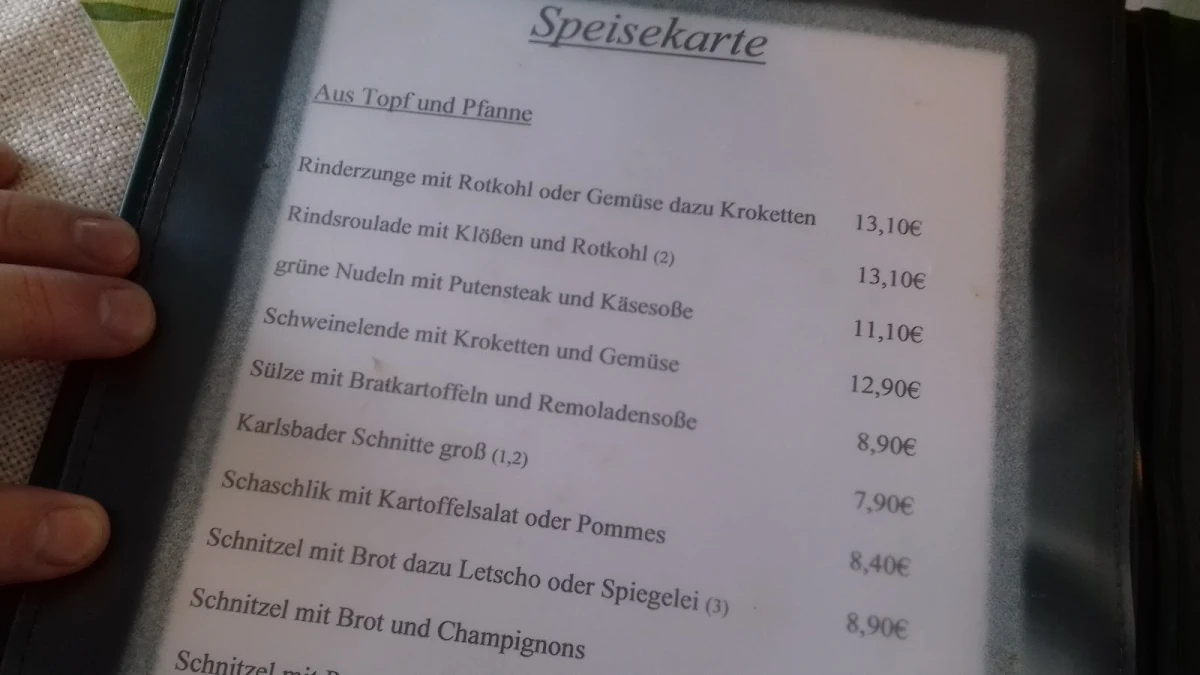 Speisekarte, Waldhaus Kalkbrüche / Kaltofen