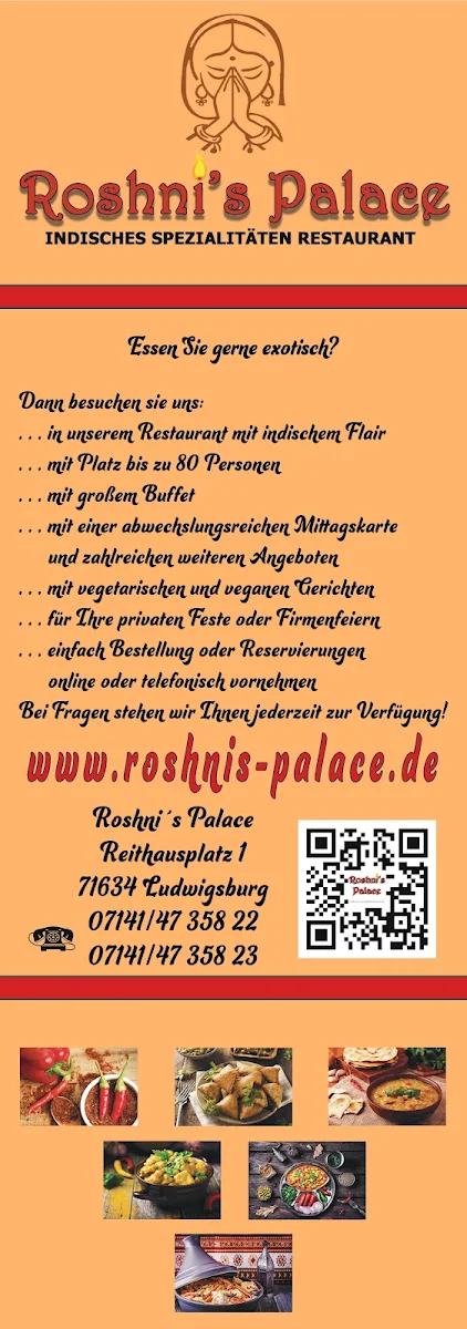 Speisekarte, Roshni`s Palace Ludwigsburg