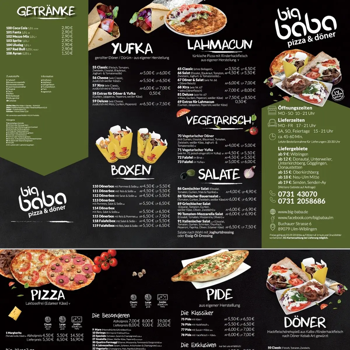 Speisekarte, Big Baba - Schnellrestaurant