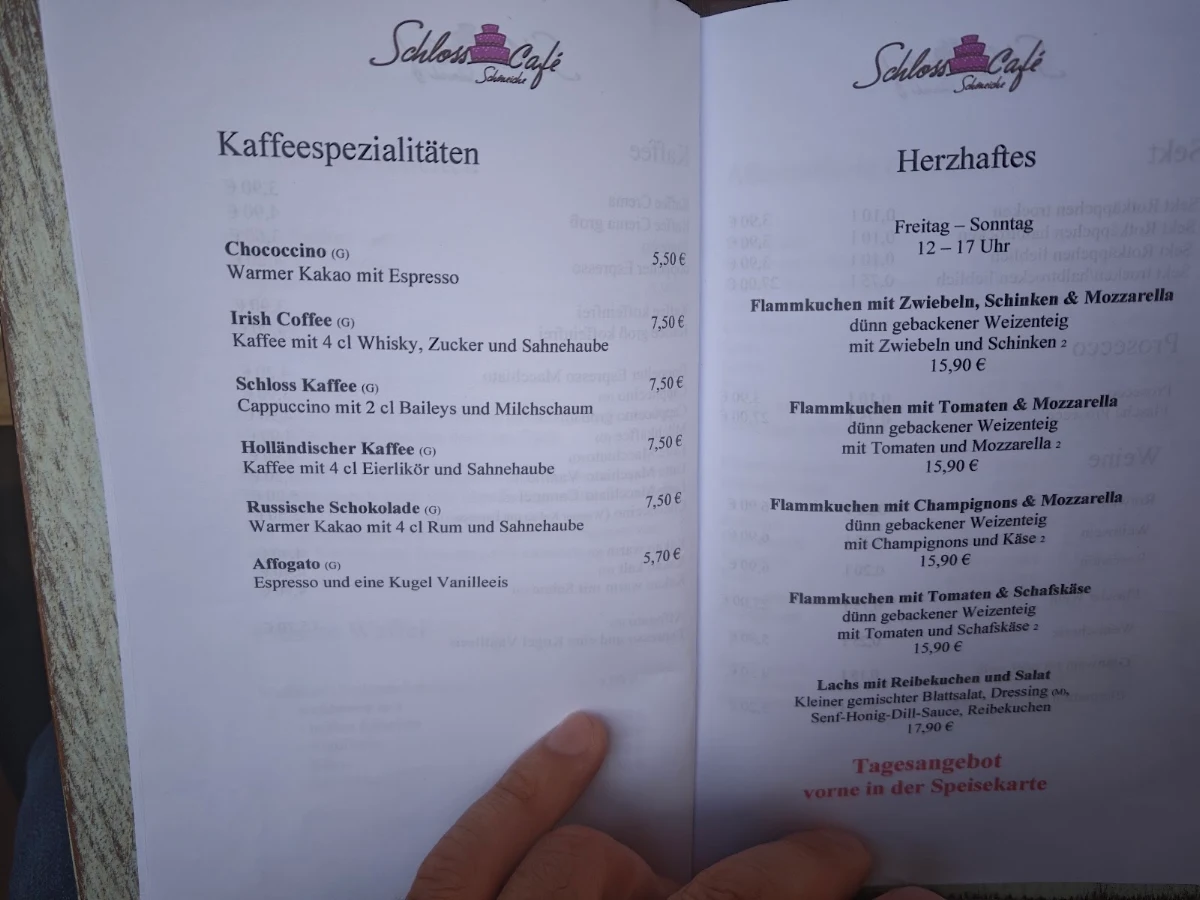 Speisekarte, Schlosscafé Schöneiche
