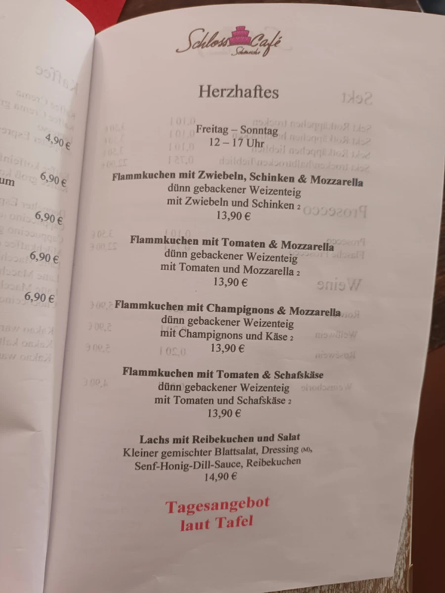 Speisekarte, Schlosscafé Schöneiche