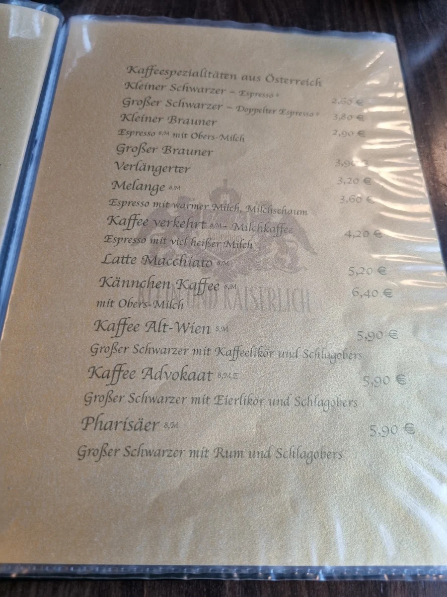 Speisekarte, Klein und Kaiserlich