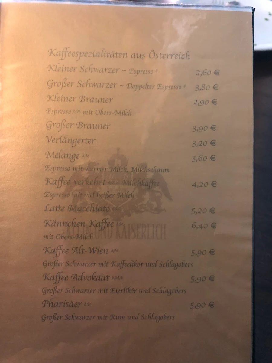 Speisekarte, Klein und Kaiserlich